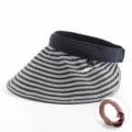 Femme Ete Visiere De Soleil Vide Rayee Pliable Grand Bord Chapeau De Plage Bleu Force - Taille unique / Bleu Marine