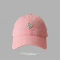 Pink baseball cap with cute heart embroidery, Korean style soft top cotton sun hat for daily wear. - Pink