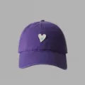 Purple baseball cap with embroidered heart, soft top dad hat for men and women sun protection. - Purple