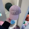 Women pink baseball cap with pearl bow cute stylish casual sun hat for outdoor wear - Adjustable / Light Purple Pearl Bow Baseball Cap