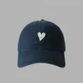 Navy blue embroidered heart baseball cap, unisex casual soft top dad hat, couple style. - Navy Blue