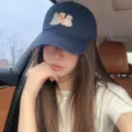 Casquette de baseball brodée ours mignon femme coréenne polyvalente chapeau de soleil - Réglable / Bleu marine
