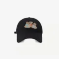Casquette de baseball noire pour femme, adorable broderie d'ours, chapeau de soleil. - Réglable / Noir