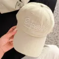 Casquette de baseball en velours côtelé beige pour femme, lettre brodée rétro, chapeau soleil. - Blanc Cassé