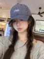 Casquette de baseball brodee a carreaux style coreen femme chapeau visiere soleil tendance - Réglable / Marine Bleu Plaid
