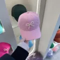 Pink baseball cap with pearl bow detail, casual soft top sun protection duckbill hat style - Adjustable / Pink Pearl Bow Baseball Cap