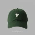 Dark green baseball cap with cute heart embroidery, soft top casual dad hat for women and men. - Dark Green