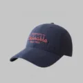 Classic dark blue baseball cap with pink embroidered text, soft top casual sun hat for men women. - Adjustable / Navy Blue