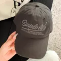 Dark grey baseball cap with English embroidery, casual wide brim hat for women sun protection. - Gray