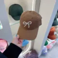 Brown pearl bow baseball cap, soft top casual sun hat with elegant pearl bow decor for women. - Adjustable / Coffee Pearl Bow Baseball Cap