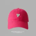 Pink baseball cap with embroidered heart design, Korean style soft top sun hat for couple daily wear. - Rose Red
