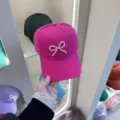 Pearl bow baseball cap, pink cotton sun hat for women, stylish casual outdoor duckbill cap. - Adjustable / Rose Red Pearl Bow Baseball Cap