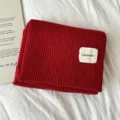 Cozy red knitted winter scarf for couples and students, thick warm solid color design. - Red