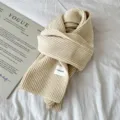 Beige ribbed knit scarf, cozy winter warm fashion accessory, soft daily student couple neck wrap - Milky Apricot