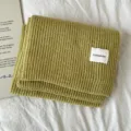 Green knitted winter scarf cozy warm solid color soft chunky scarf with woven label chic design - Mustard Green