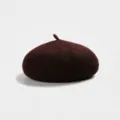 Classic wool beret hat for women, vintage solid color warm painter cap winter fashion accessory. - Coffee
