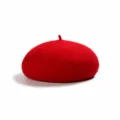 Red wool beret hat for women, vintage retro winter fashion painter cap, chic Korean style accessory. - Big Red