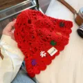 Chapeau de seau en crochet avec fleurs creuses pour femmes style retro japonais ete - Taille unique / Rouge