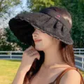 Chapeau de soleil femme été large bord vide noir volants anti UV casquette voyage - Taille unique / Noir