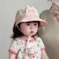 Toddler summer sun hat cute cartoon rabbit bucket hat breathable mesh pink outdoor baby cap - Pink Little Rabbit