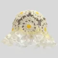 Chapeau Cloche en Dentelle Crochetée Beige, Chapeau de Soleil Floral pour Femme Chic - Taille unique / Beige