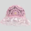 Pink Crochet Lace Bucket Hat Sweet Hollow Summer Sun Hat Floral Mesh Brim Variant - One Size / Pink
