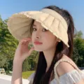 Nouvelle casquette de soleil vide pour femme grand bord volant protection solaire été mode plage - Taille unique / Beige