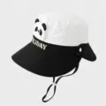 Kids sun protection hat, cute panda patch bucket hat, black and white summer outdoor cap. - Black Panda