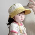 Cute baby sun hat with neck flap, breathable bucket hat for toddler girls, summer outdoor wear. - Yellow