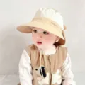 Cute baby sun hat summer breathable mesh toddler bucket hat with windproof rope beige child - Khaki