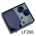 Men jacquard tie gift box set business pocket square cufflinks lapel flower accessories gift. - Dark Blue Geometric (LF266)