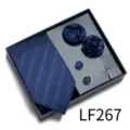 Men jacquard tie gift box set with pocket square cufflinks lapel pin business accessories - Navy Red Striped (LF267)