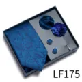 Set de corbata para hombre azul con estampado floral pañuelo gemelos y alfileres - LF175 (Azul Profundo Textura de Hoja)