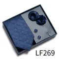 Men's blue jacquard tie pocket square cufflinks lapel pin gift box set for business - Dark Blue Checkered (LF269)