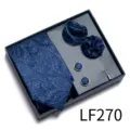 Men blue paisley tie gift set with pocket square cufflinks and lapel pin for business formal wear. - Navy Paisley (LF270)