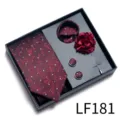 Conjunto de corbata burdeos para hombre con pañuelo gemelos para boda y negocios. - LF181 (Rojo Vino Patrón Punto Azul)