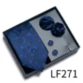 Men's blue floral jacquard tie set with pocket square cufflinks and brooch in gift box - Light Blue Floral (LF271)