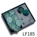 Conjunto de corbata paisley verde para hombre caja de regalo con pañuelo gemelos. - LF185 (Verde Oro Paisley Vintage)