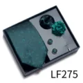 Mens dark green jacquard tie set pocket square cufflinks boutonniere business gift box - Dark Green Textured (LF275)