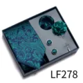 Luxury men green paisley tie gift box set with pocket square cufflinks and lapel pin - Green Blue Paisley (LF278)