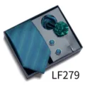 Men jacquard tie gift set in teal blue green with necktie, pocket square, and cufflinks - Green Blue Interwoven (LF279)