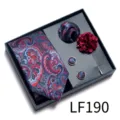 Conjunto de regalo de corbata pañuelo gemelos alfiler con motivo paisley para hombre - LF190 (Rojo y Azul Paisley)