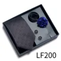 Set de regalo de corbata para hombre de boda y negocios con pañuelo gemelos y flor. - LF200 (Azul Oscuro Moteado)