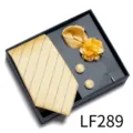 Men's yellow jacquard tie gift box set including necktie pocket square cufflinks and pin - Yellow Twill (LF289)
