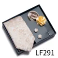 Men's jacquard tie gift box set including necktie, pocket square, cufflinks, and brooch. - Champagne Floral (LF291)