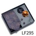 Men's jacquard paisley tie gift set with pocket square cufflinks and brooch in gift box - Blue Copper Paisley (LF295)