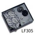 Men's jacquard tie gift set featuring paisley pattern, pocket square, cufflinks and tie clip. - Black Gold Paisley (LF305)