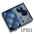 Men blue plaid tie gift set with pocket square cufflinks lapel flower for business formal wear - Blue Black Checkered (LF311)