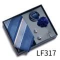 Men's blue striped tie gift box set including pocket square, cufflinks and boutonniere. - Blue Diagonal Striped (LF317)