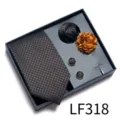 Men jacquard tie gift set with pocket square cufflinks and lapel flower in brown check. - Brown Black Checkered (LF318)